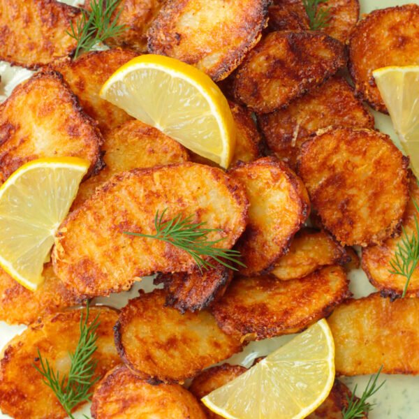 crispy lemon potatoes with dill whipped ricotta dip