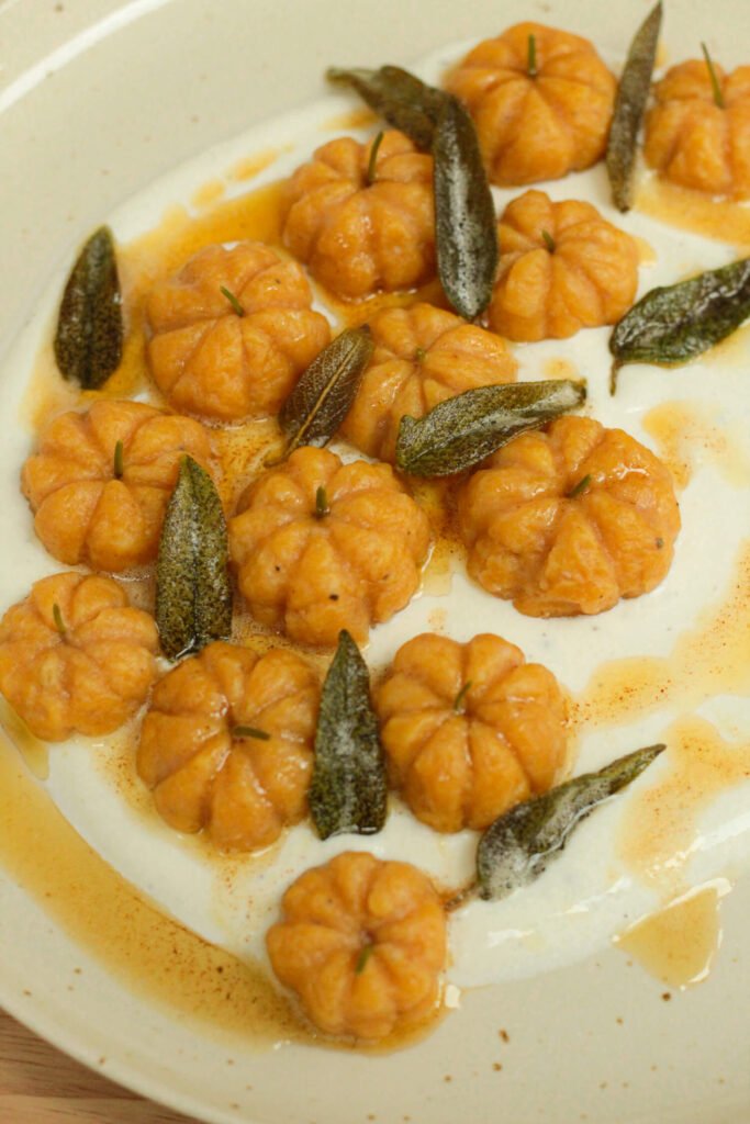 Pumpkin gnocchi with whipped ricotta, brown butter and sage