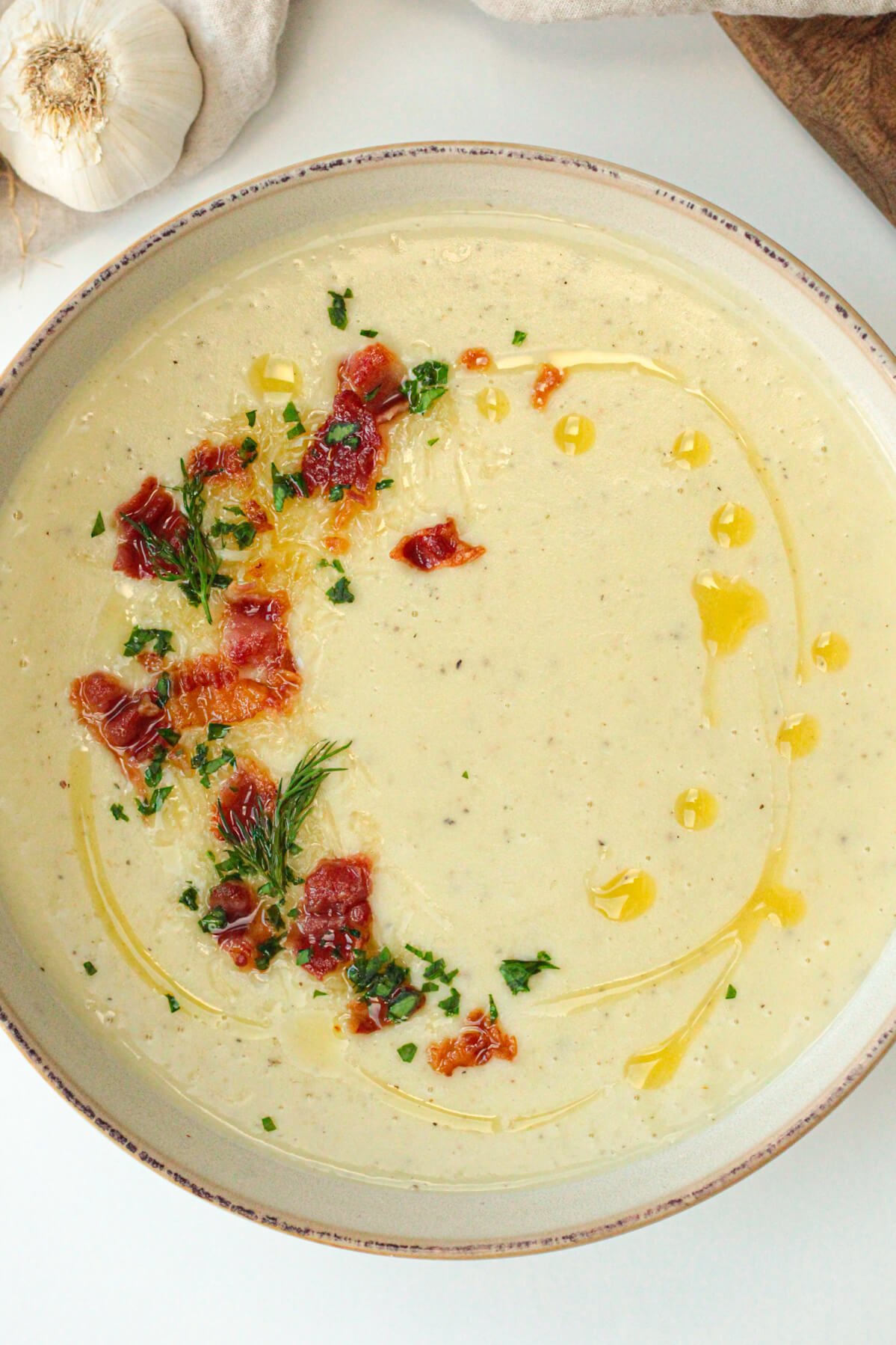 Roasted Garlic Soup with Potatoes, Shallots, and Fresh Herbs