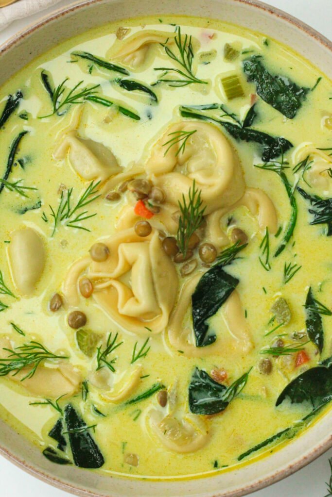 dill and lentil tortellini soup