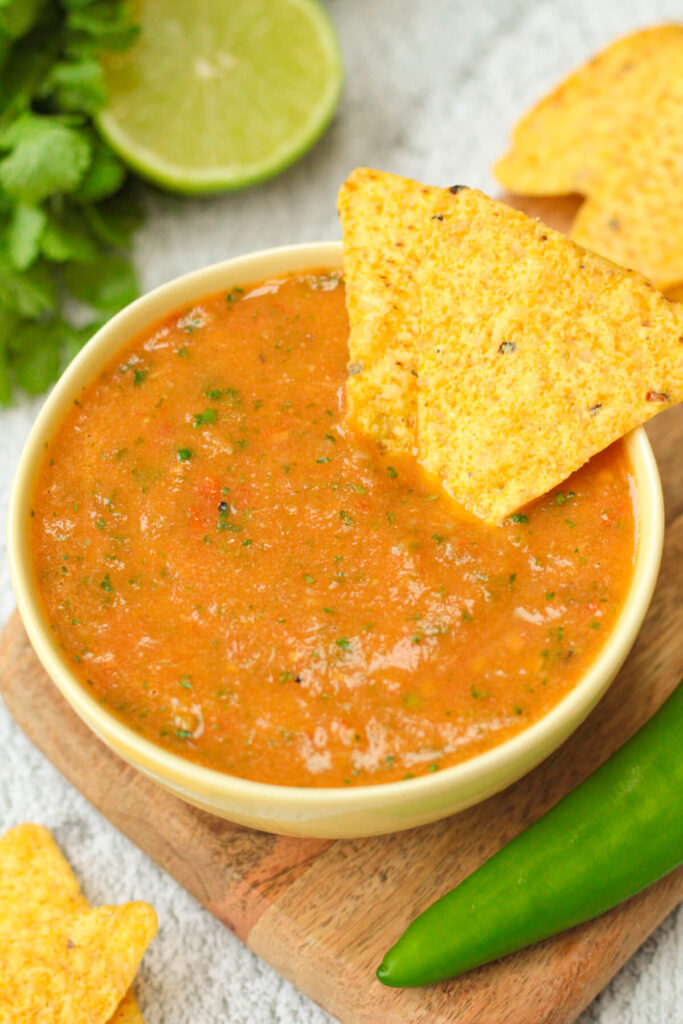 Mexican salsa roja with tortilla chips