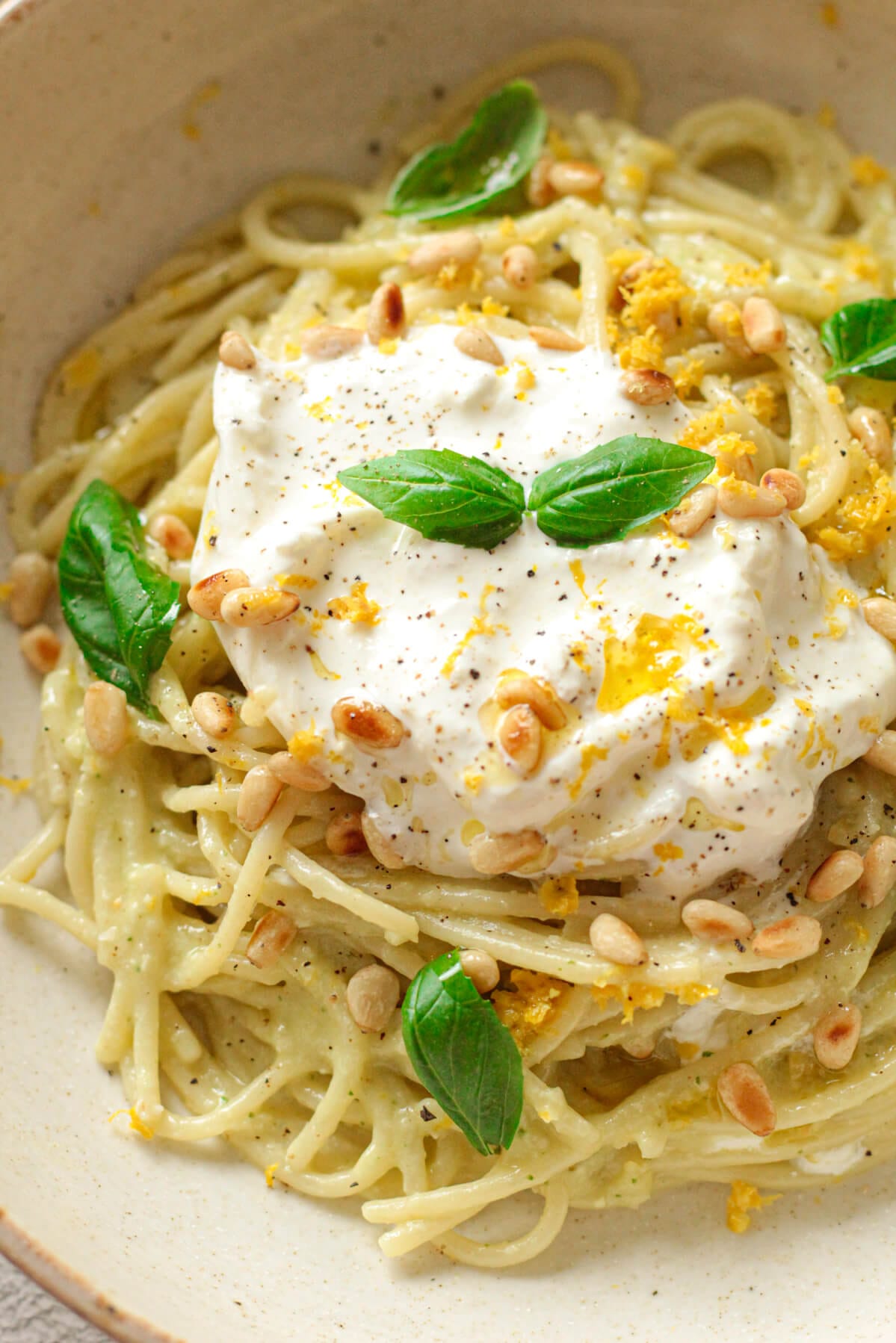 Lemon Pesto Pasta With Burrata