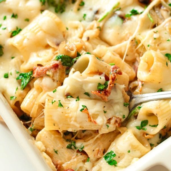 caramelized onion pasta bake