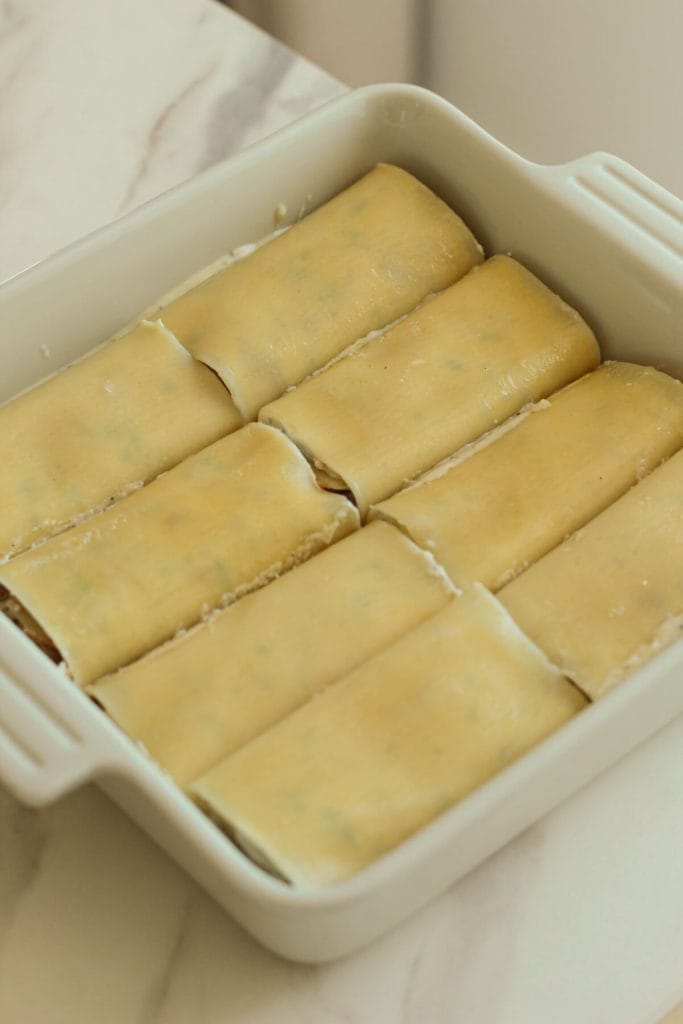 lasagna rolls in a baking dish
