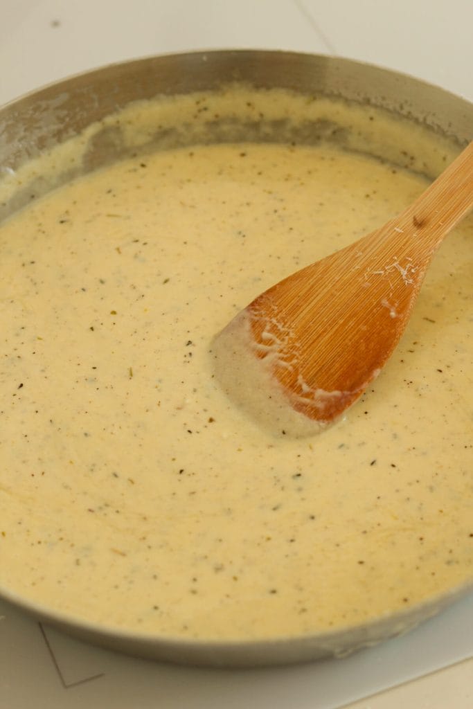 alfredo sauce in a pan