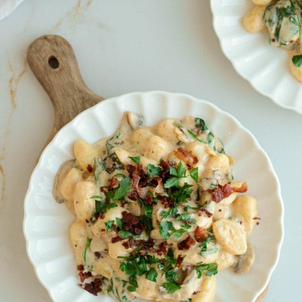 creamy bacon mushroom gnocchi