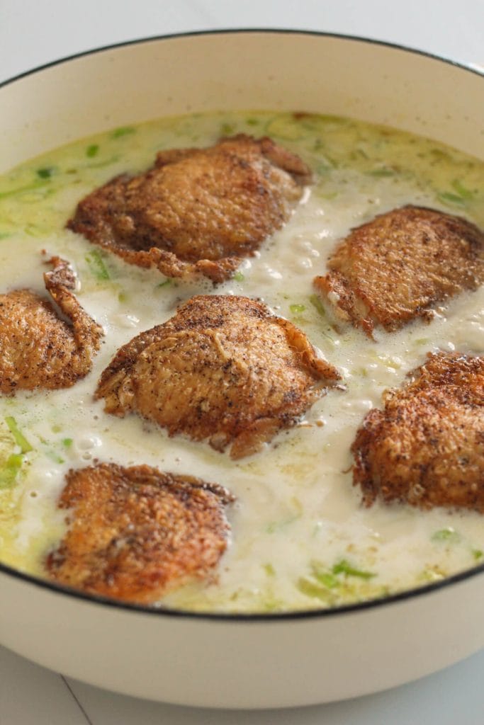creamy orzo with crispy chicken thighs