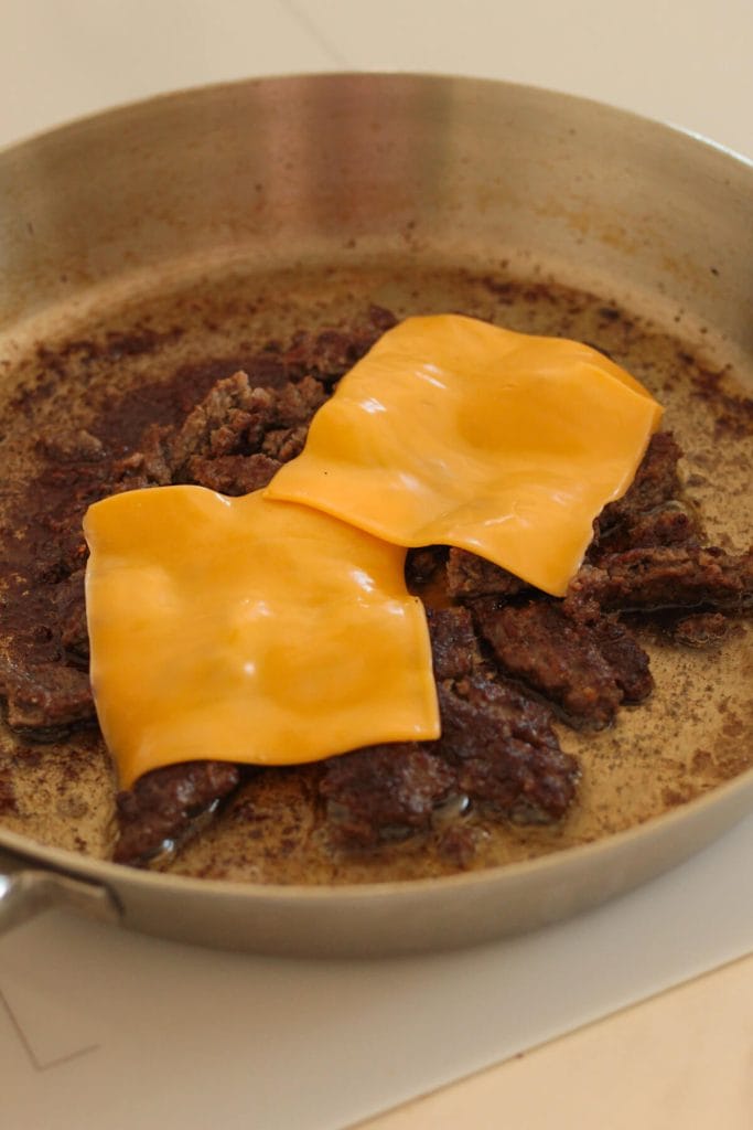 beef pieces with melted cheese